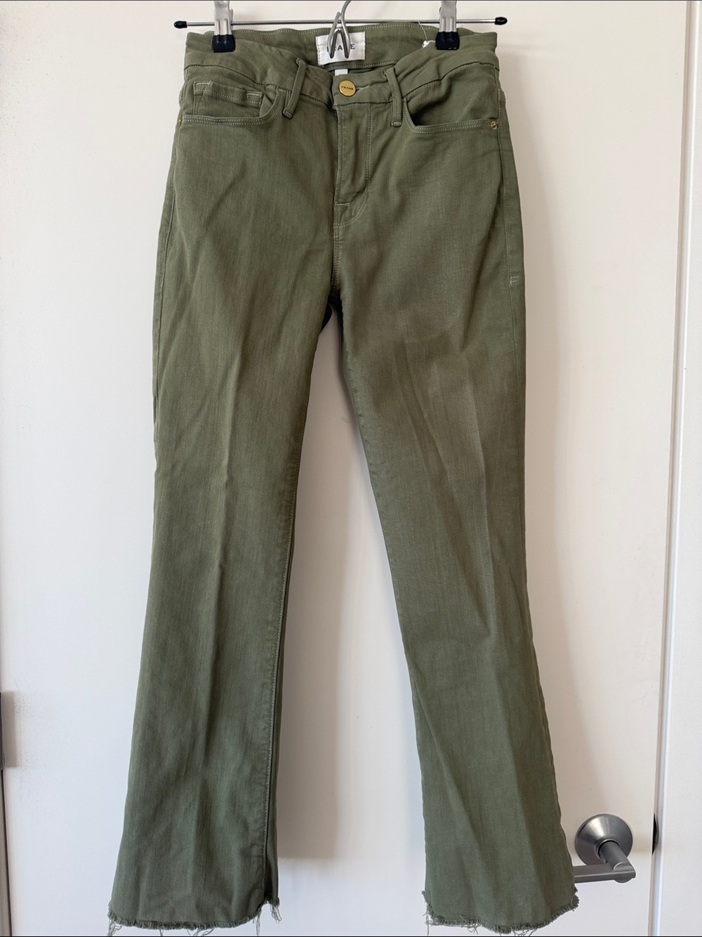 Frame Denim Olive Green Ankle Flare Jeans